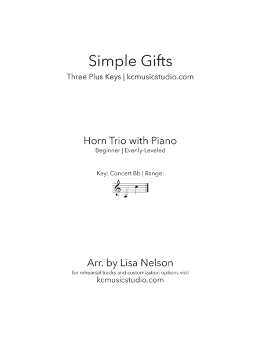 Simple Gifts - French Horn Trio with Piano Accompaniment Brass Trio scores gallery preview page 1