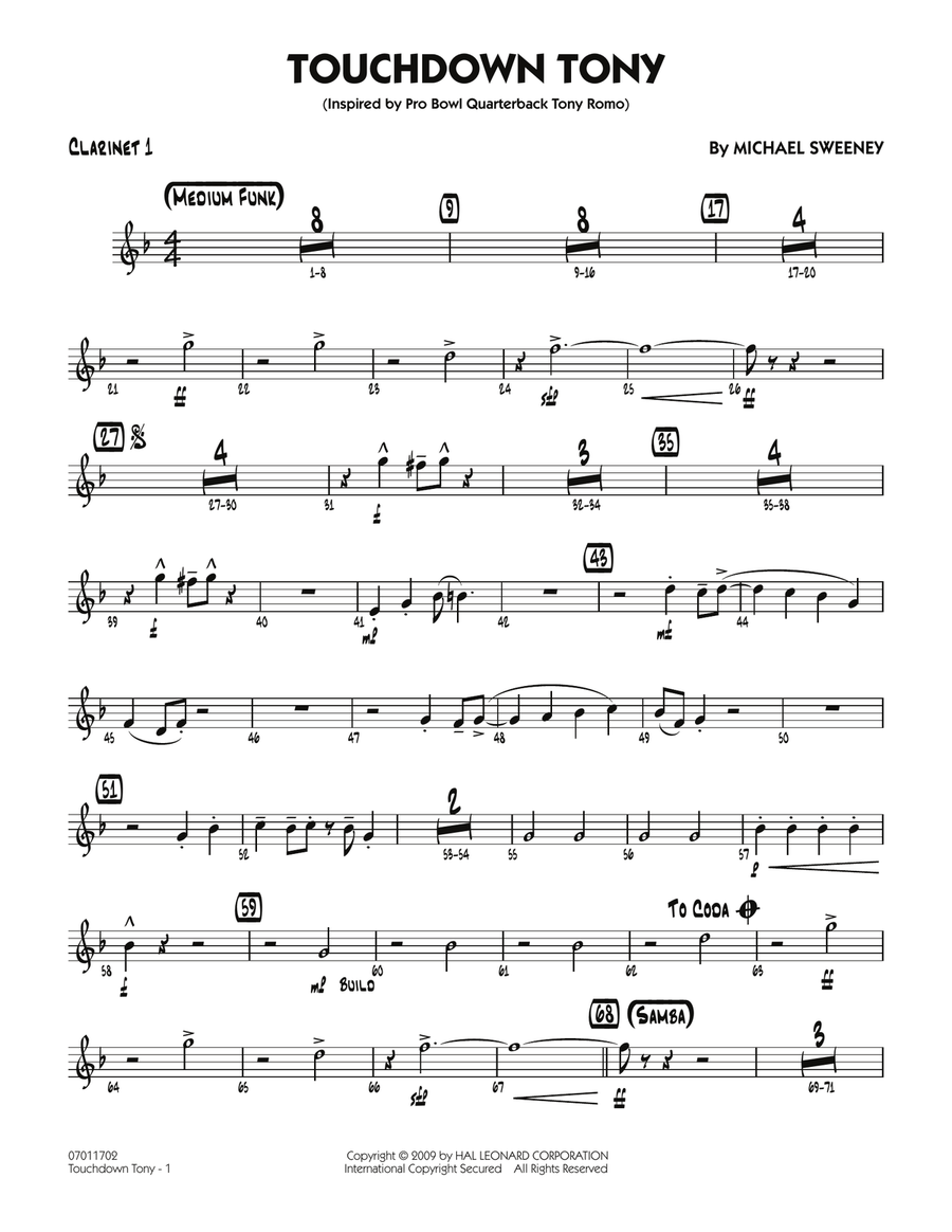 Touchdown Tony - Bb Clarinet 1 Jazz Ensemble scores gallery preview page 1