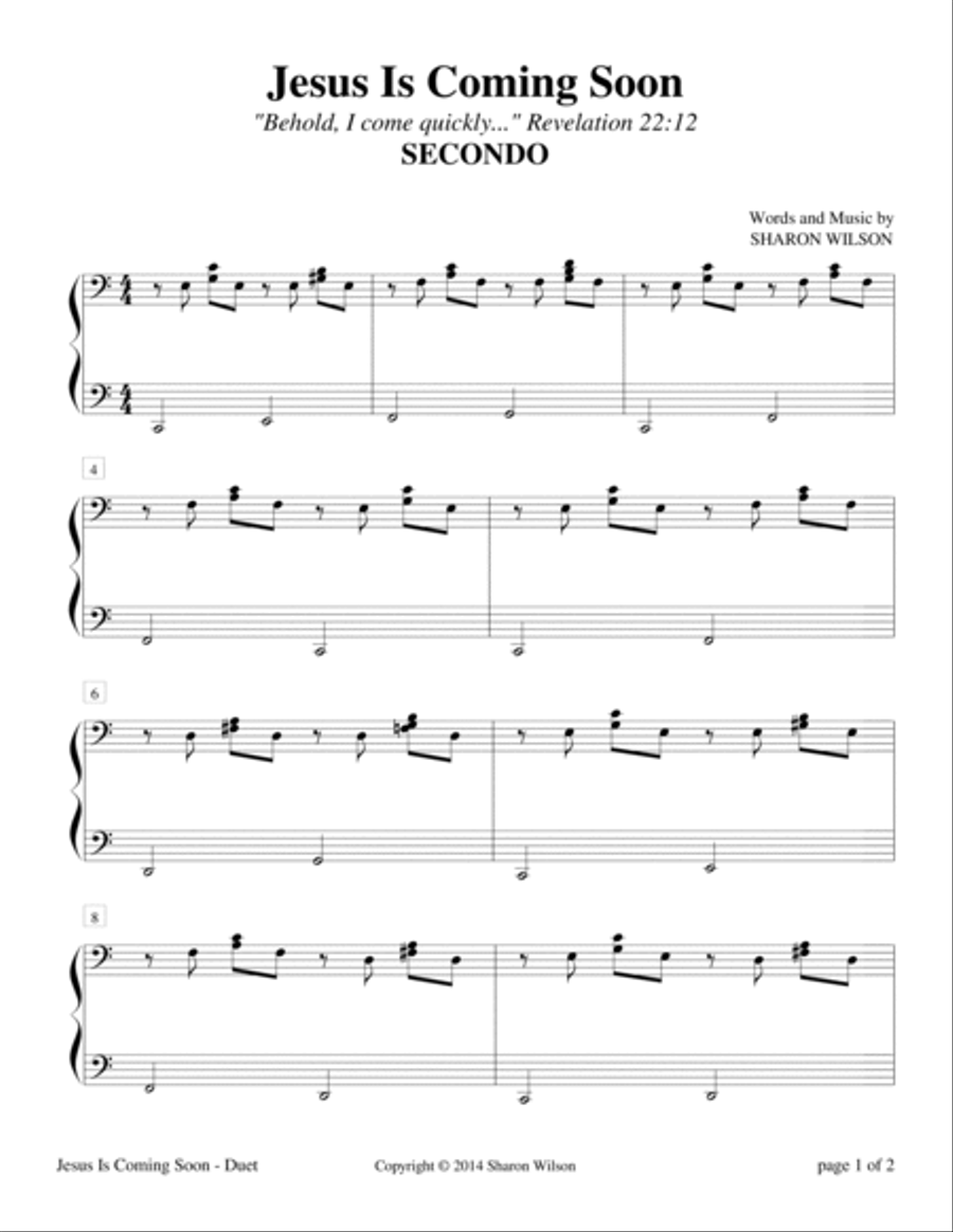 Jesus Is Coming Soon (Easy Piano Duet; 1 Piano, 4 Hands) Piano Method scores gallery preview page 2