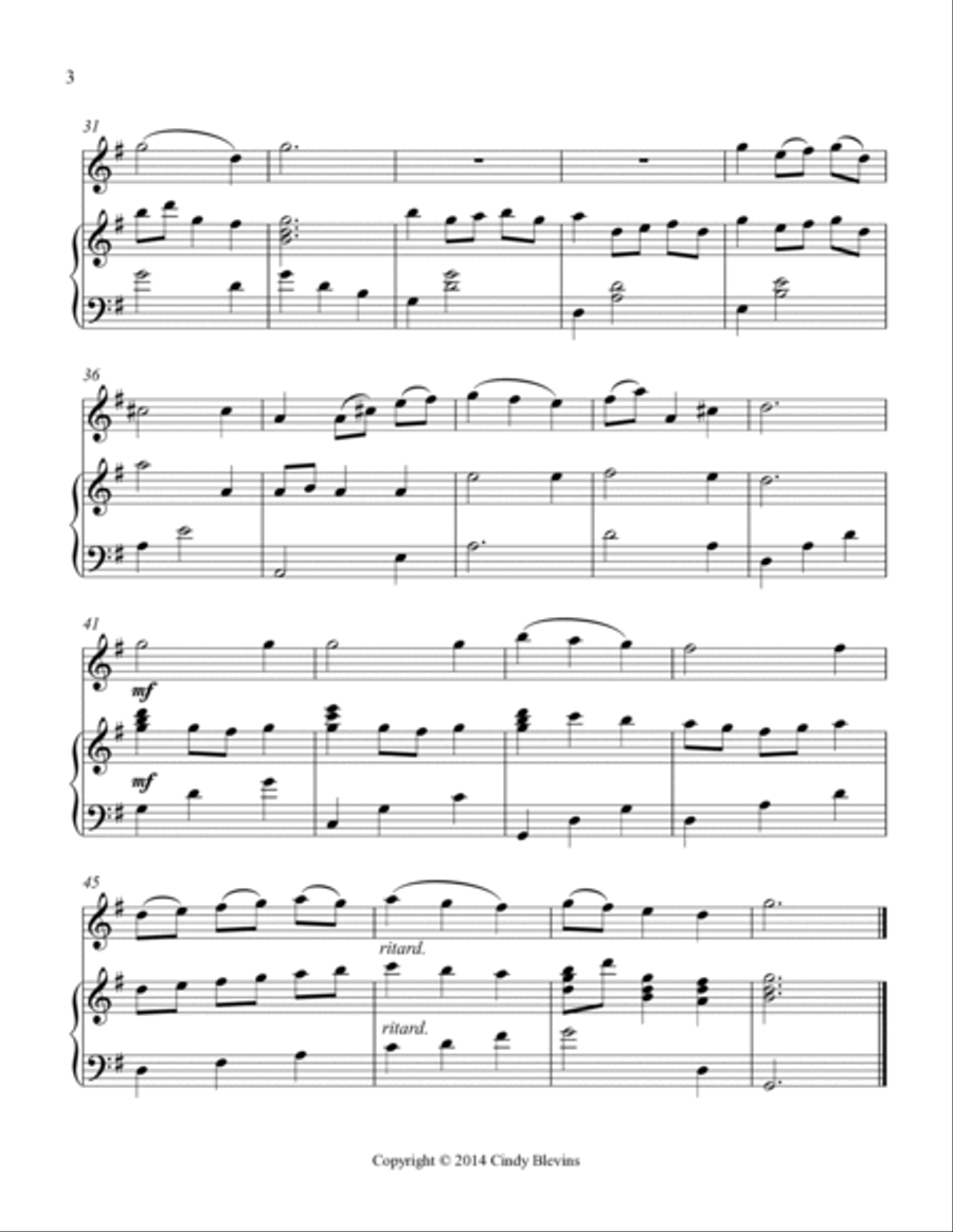 Minuet in G, for Harp and Native American Flute Flute scores gallery preview page 4