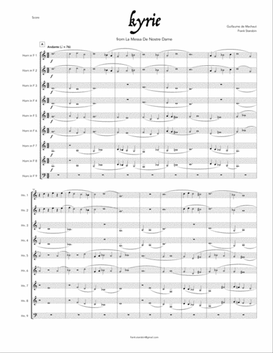 Kyrie from Messe de Nostre Dame for Horn Choir Brass Ensemble scores gallery preview page 3