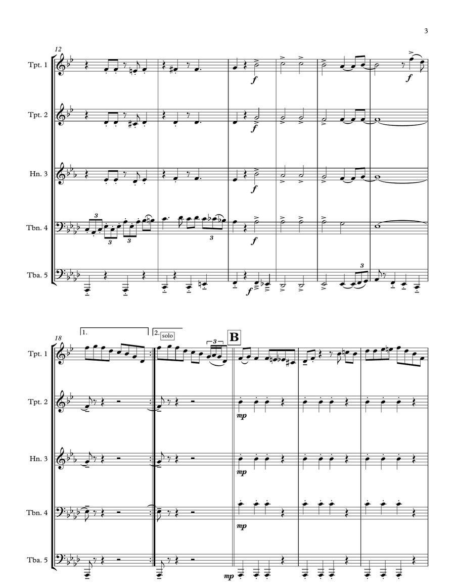 Battle Hymn of the Republic for Brass Quintet (jazz for 5 brass series) Brass Quintet scores gallery preview page 3