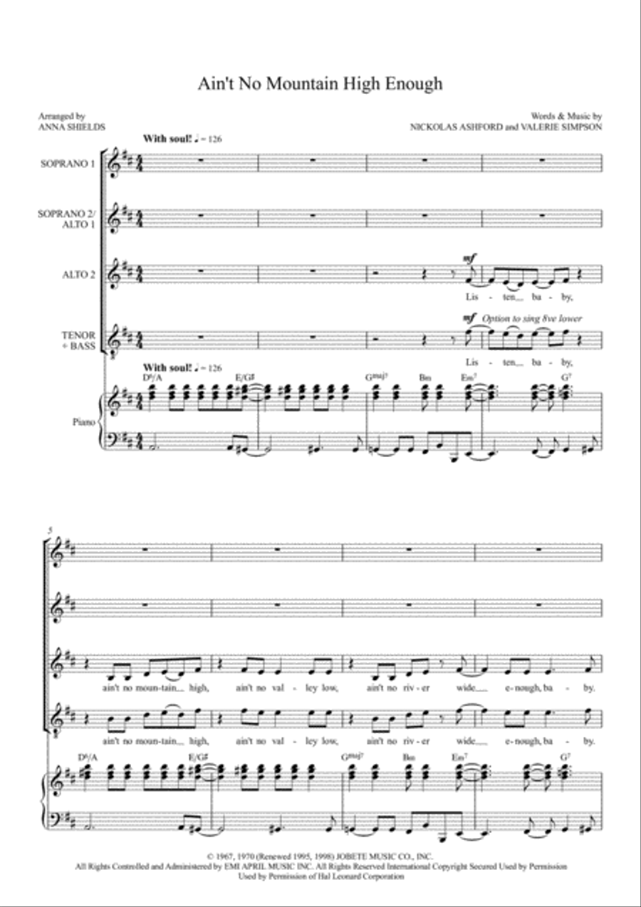 Ain't No Mountain High Enough 4-Part scores gallery preview page 1