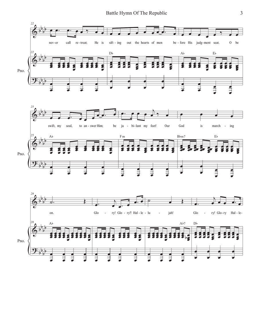 The Battle Hymn of the Republic (Vocal solo) Piano, Vocal scores gallery preview page 4