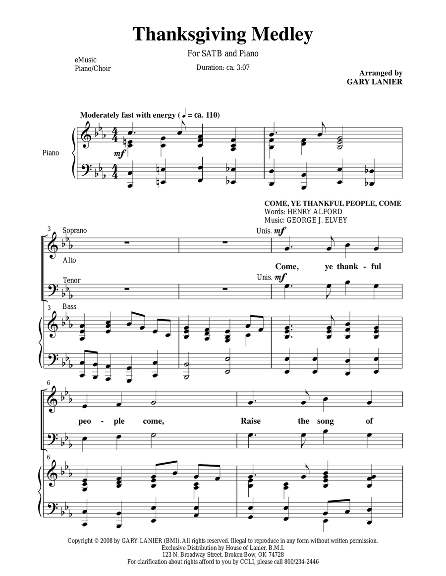 THANKSGIVING MEDLEY (SATB CHOIR and PN with Choir Prt) 4-Part scores gallery preview page 2