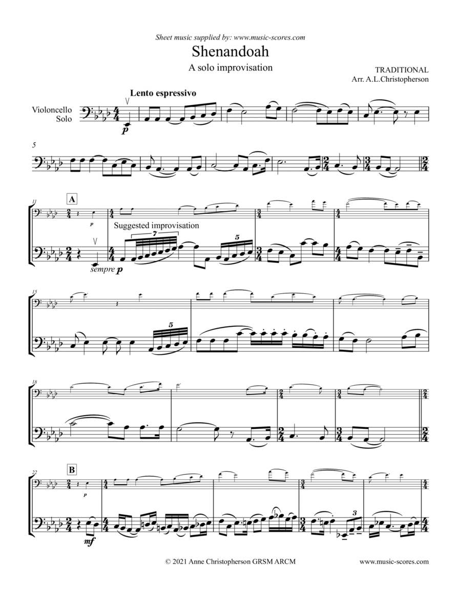 Shenandoah - Solo Cello Cello Solo scores gallery preview page 1
