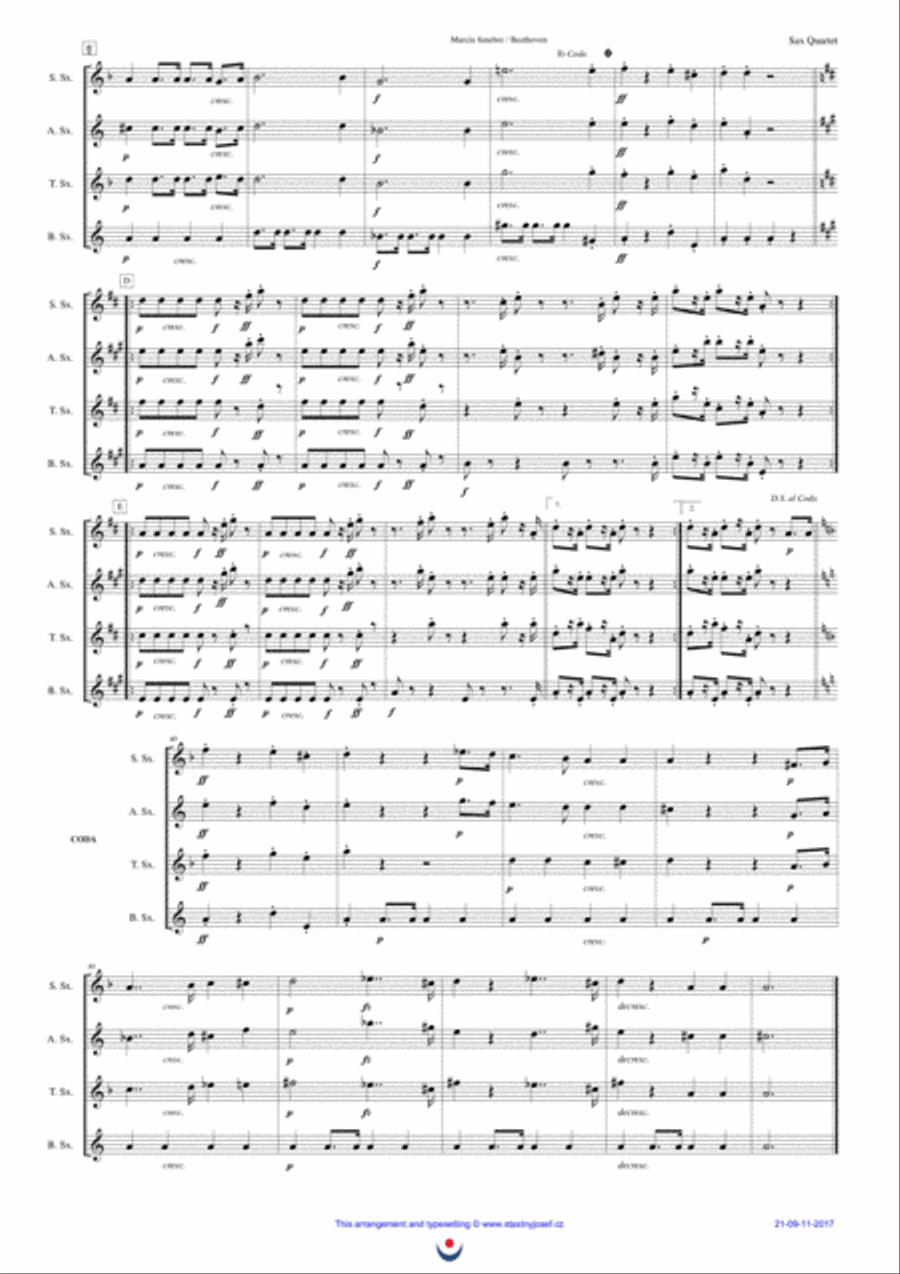 Funeral March (Beethoven) Woodwind Quartet scores gallery preview page 2