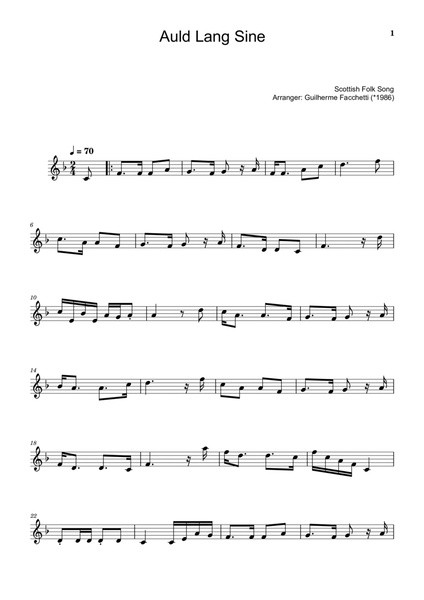 Scottish Folk Song - Auld Lang Sine. Arrangement for Oboe Solo image number null