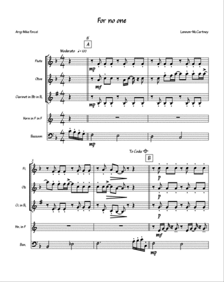 For No One Woodwind Quintet scores gallery preview page 2
