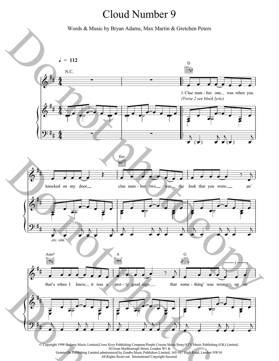 Cloud Number Nine Piano, Vocal, Guitar scores gallery preview page 1