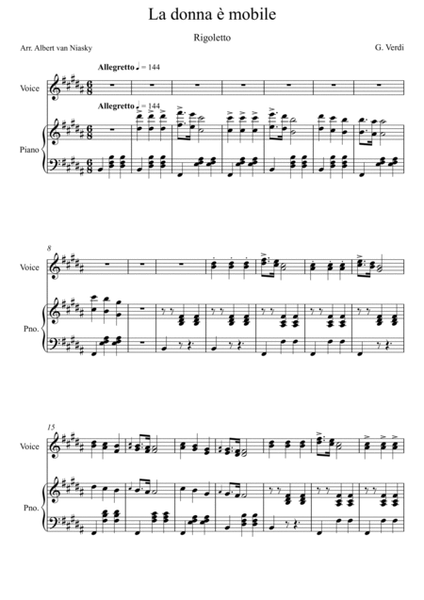 La donna è mobile (Rigoletto) - Verdi_B major key (or relative minor key)