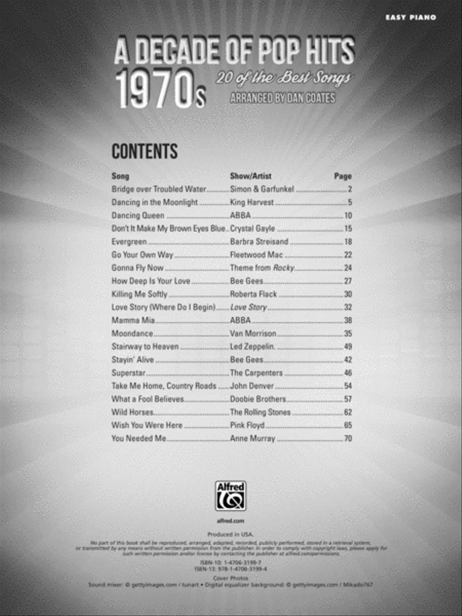 A Decade of Pop Hits -- 1970s Easy Piano scores gallery preview page 2