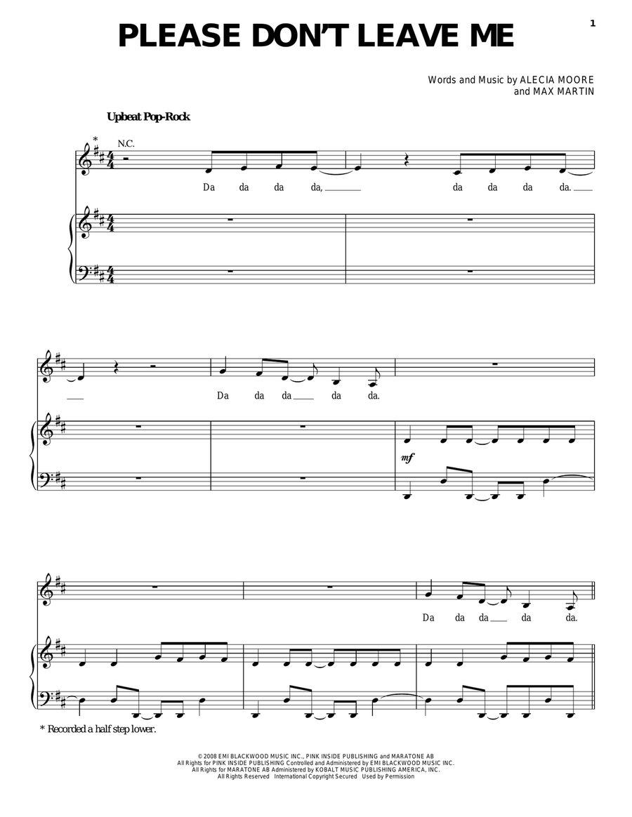 Please Don't Leave Me Please Don't Leave Me Piano, Vocal, Guitar scores gallery preview page 1