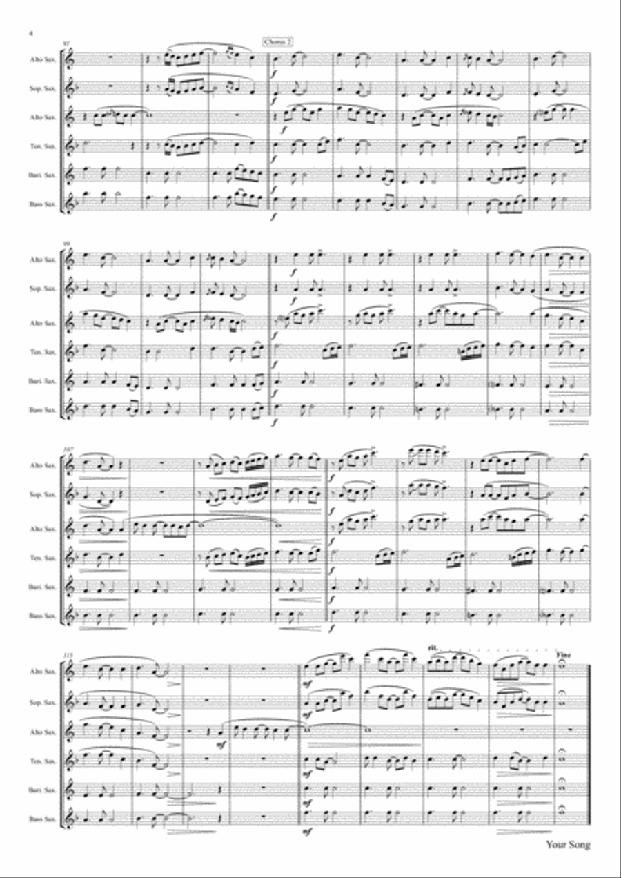 Your Song Saxophone Quartet scores gallery preview page 5
