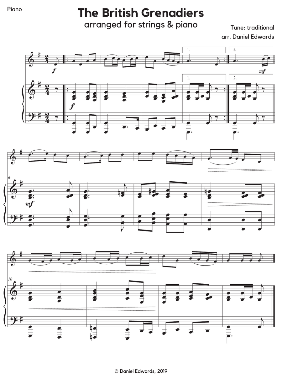 The British Grenadiers - Traditional march arranged for string orchestra with optional piano Chamber Orchestra scores gallery preview page 3