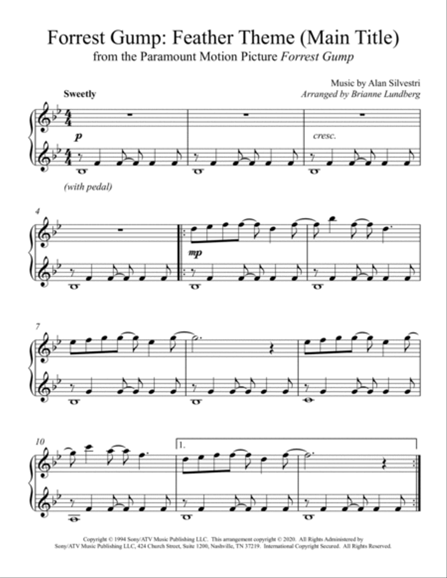 Forrest Gump - Main Title (feather Theme) Piano Solo scores gallery preview page 2