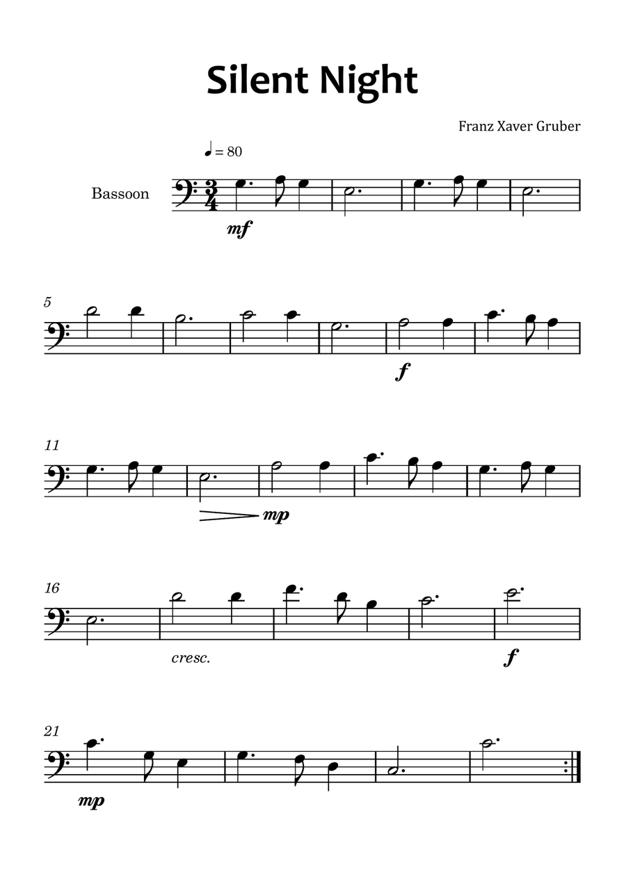 Silent Night Bassoon Solo scores gallery preview page 1
