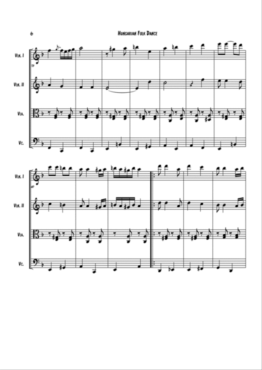Hungarian Folk Song Hungarian Folk Song String Quartet scores gallery preview page 6