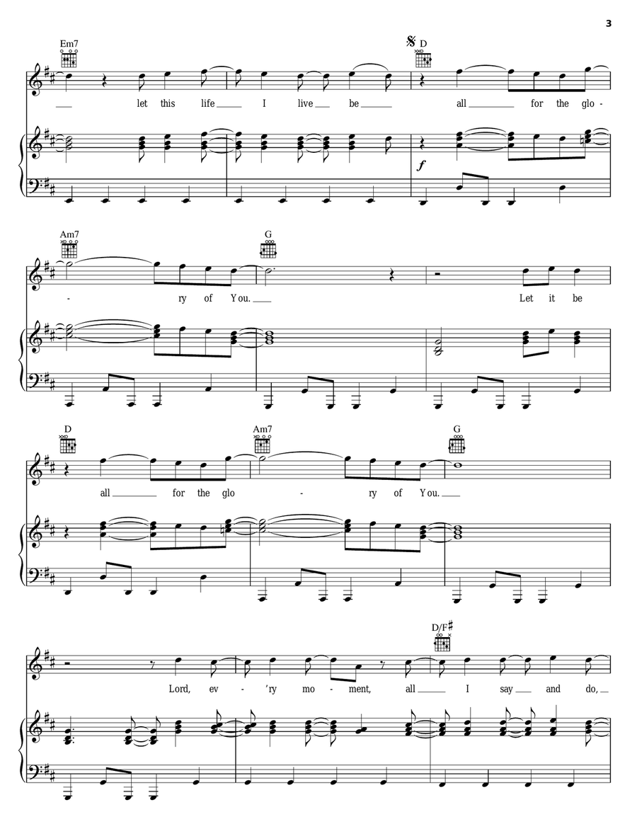 For The Glory Of You Piano, Vocal, Guitar scores gallery preview page 3