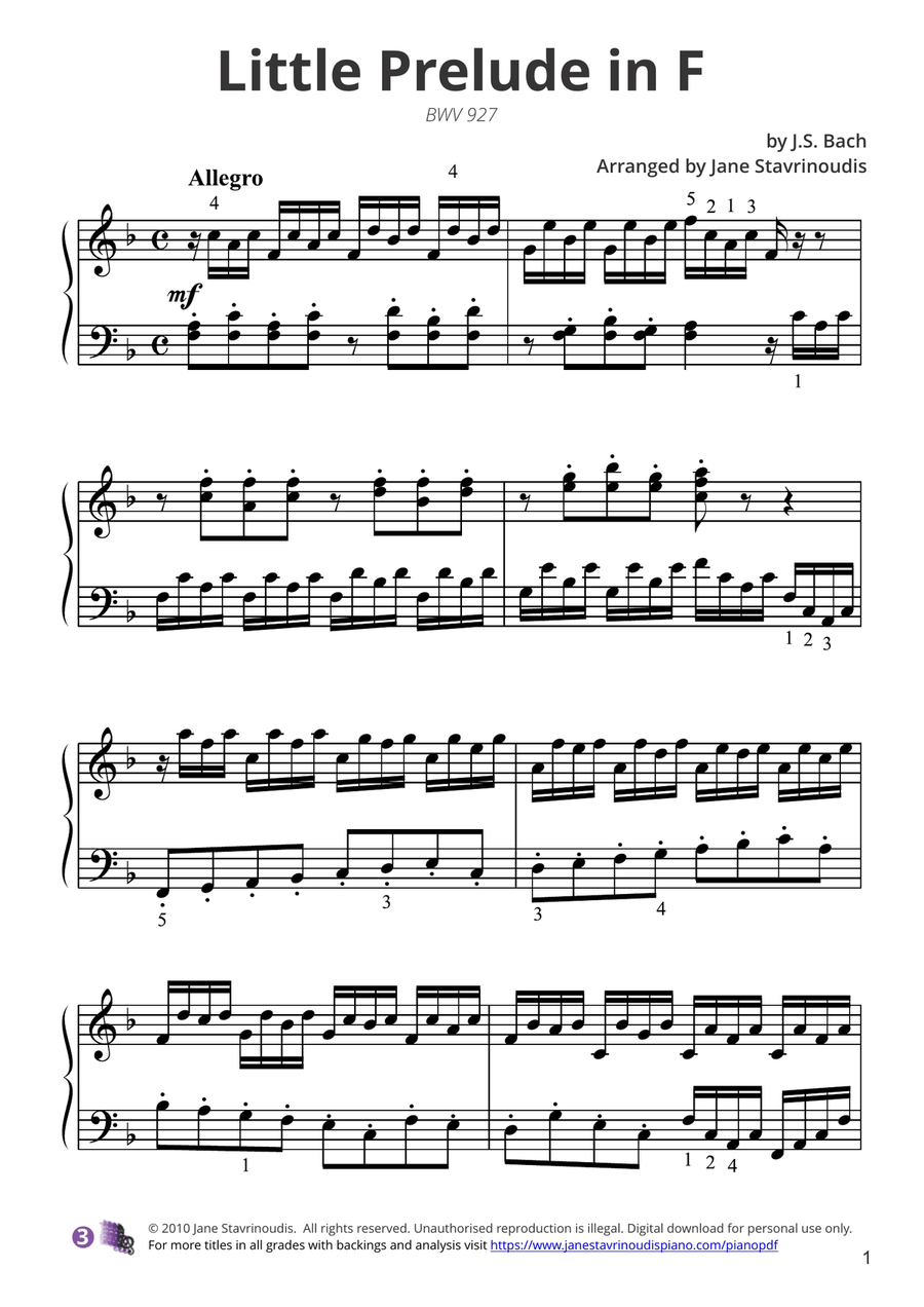 Little Prelude in F BWV 927 Chamber Music scores gallery preview page 1