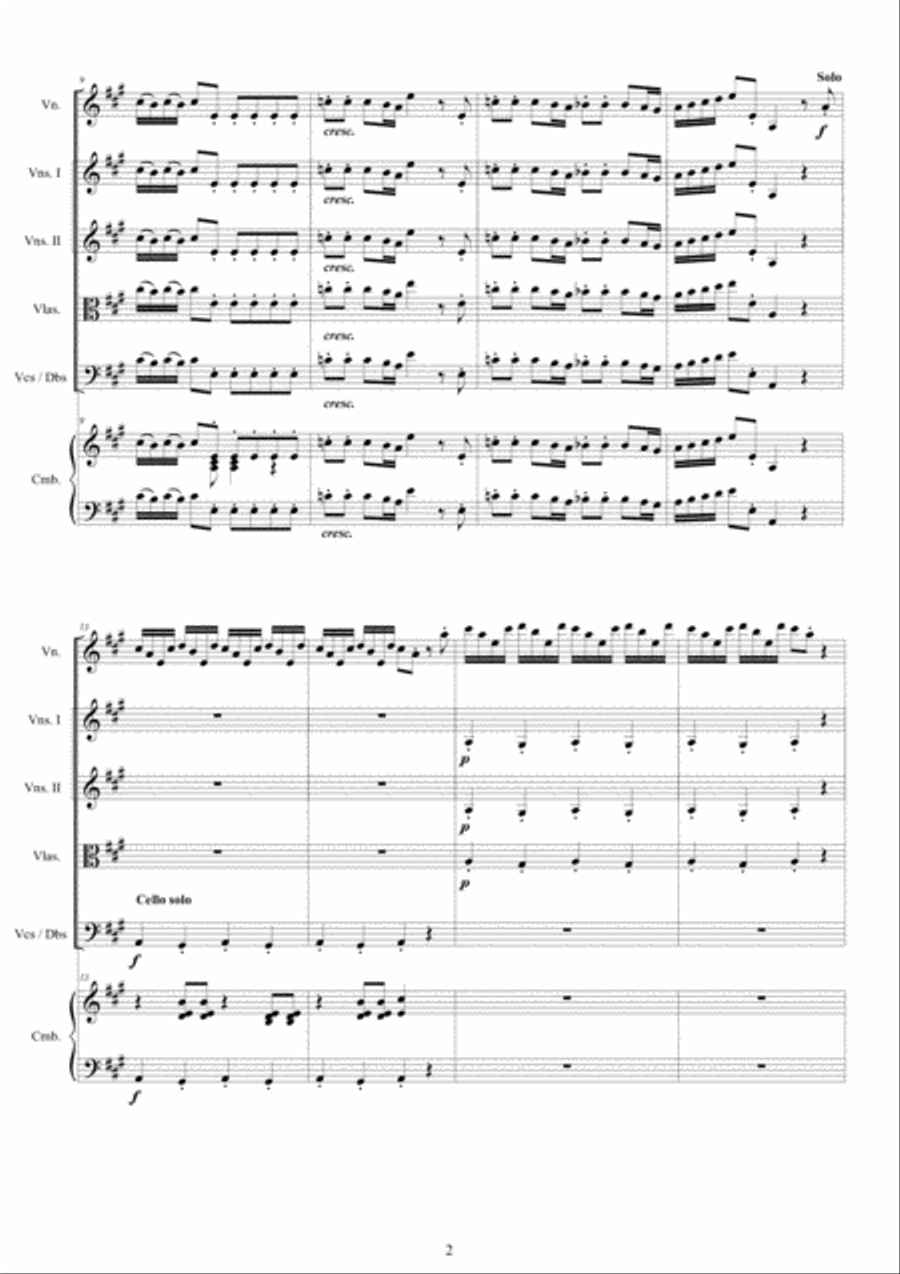Vivaldi - Violin Concerto No.2 in A major RV 345 for Violin, Strings and Cembalo Chamber Orchestra scores gallery preview page 2