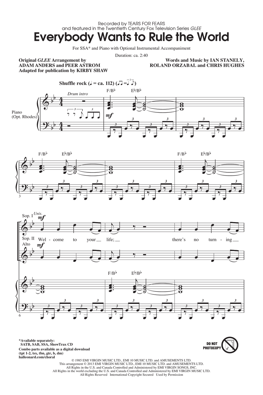 Everybody Wants To Rule The World SSA scores gallery preview page 1