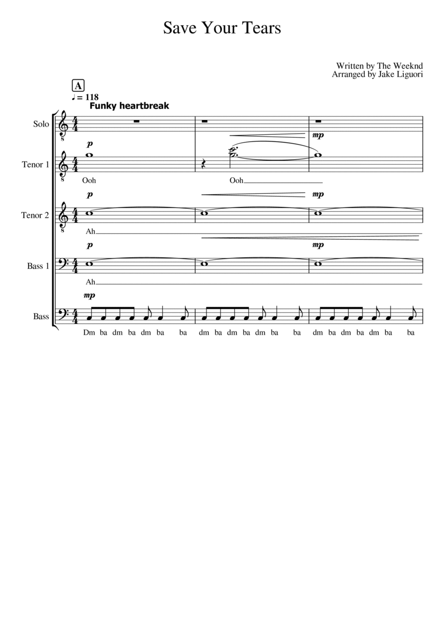 Save Your Tears Small Ensemble scores gallery preview page 1