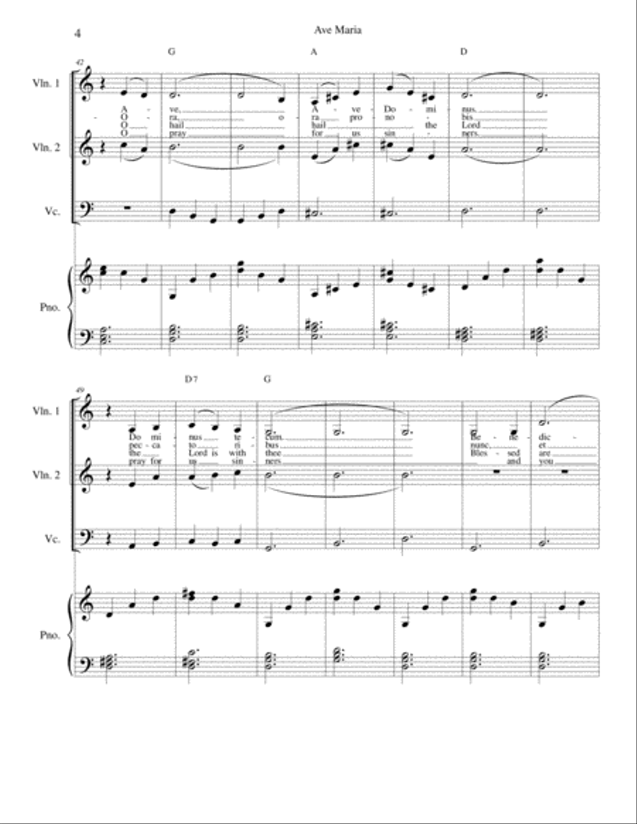 Ave Maria - Latin and English lyrics included for strings and piano Piano Trio scores gallery preview page 4