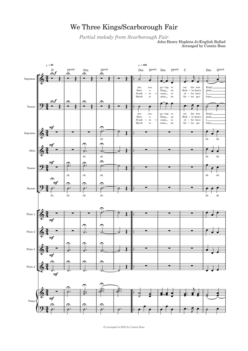We Three Kings/Scarborough Fair - ST duet SATB choir flute quartet and piano image number null