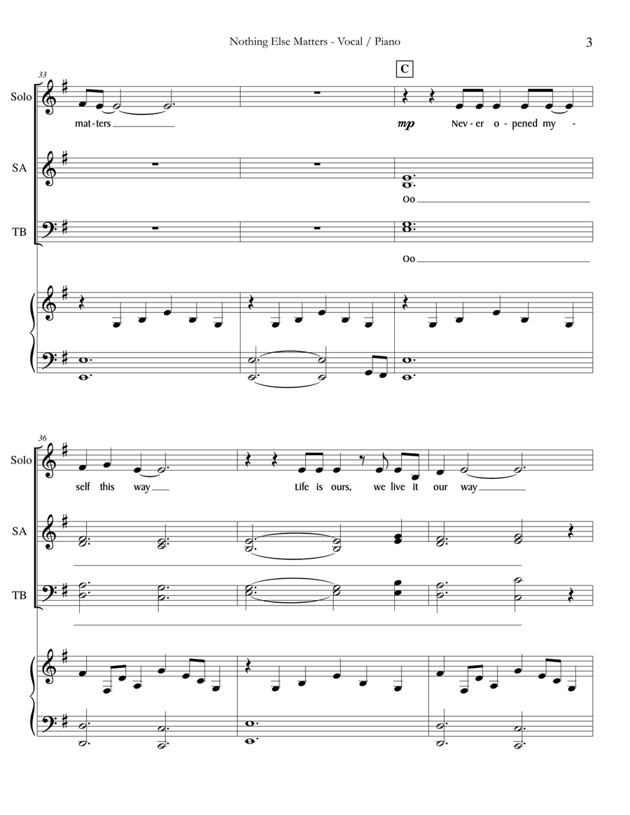 Nothing Else Matters 4-Part scores gallery preview page 3