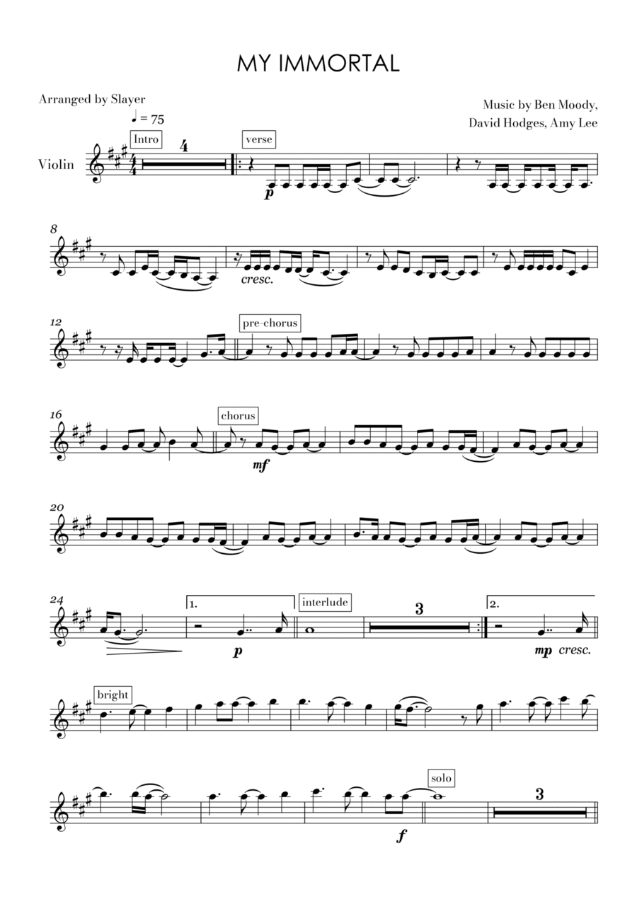 My Immortal Violin Solo scores gallery preview page 1