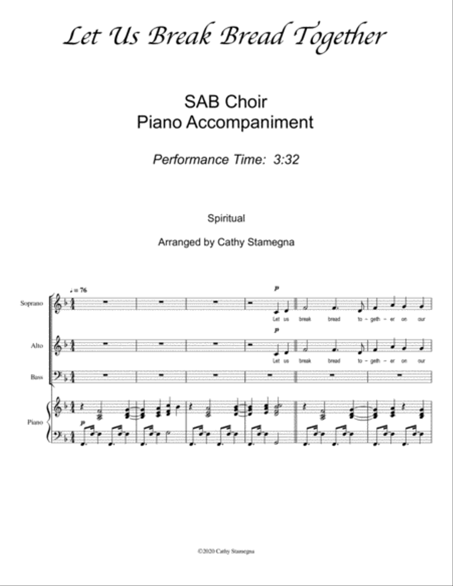 Let Us Break Bread Together (SAB Choir, Piano Accompaniment) 3-Part scores gallery preview page 2