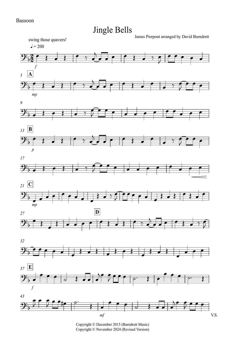 Jingle Bells (Jazzy Style!) for Alto Saxophone and Bassoon Duet Woodwind Duet scores gallery preview page 6