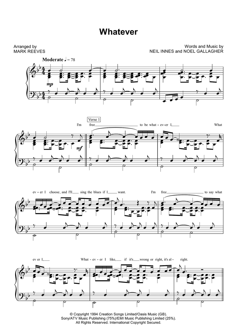 Whatever Piano Solo scores gallery preview page 2