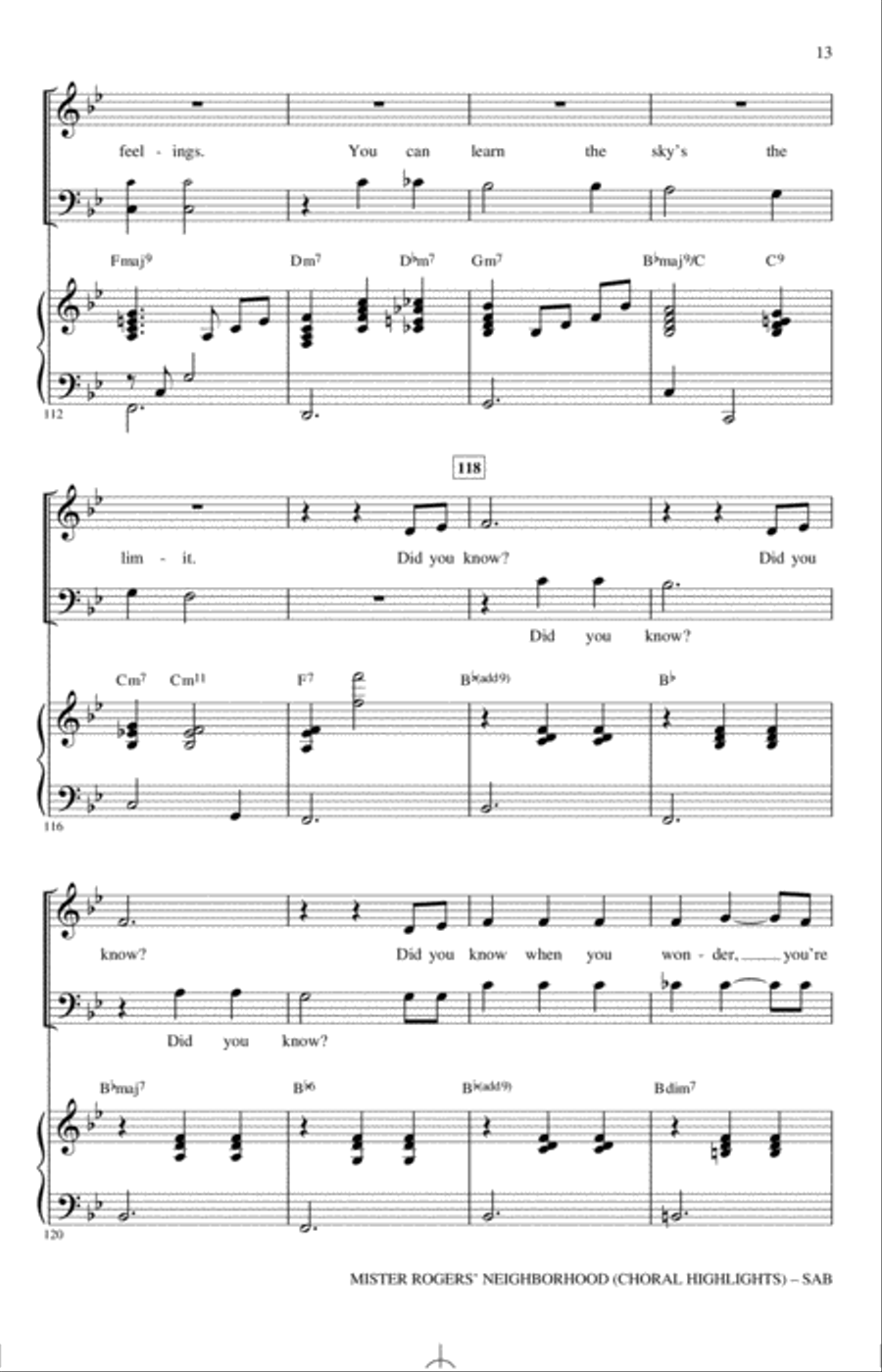 Mister Rogers' Neighborhood (Choral Highlights) (arr. Roger Emerson) 3-Part scores gallery preview page 12