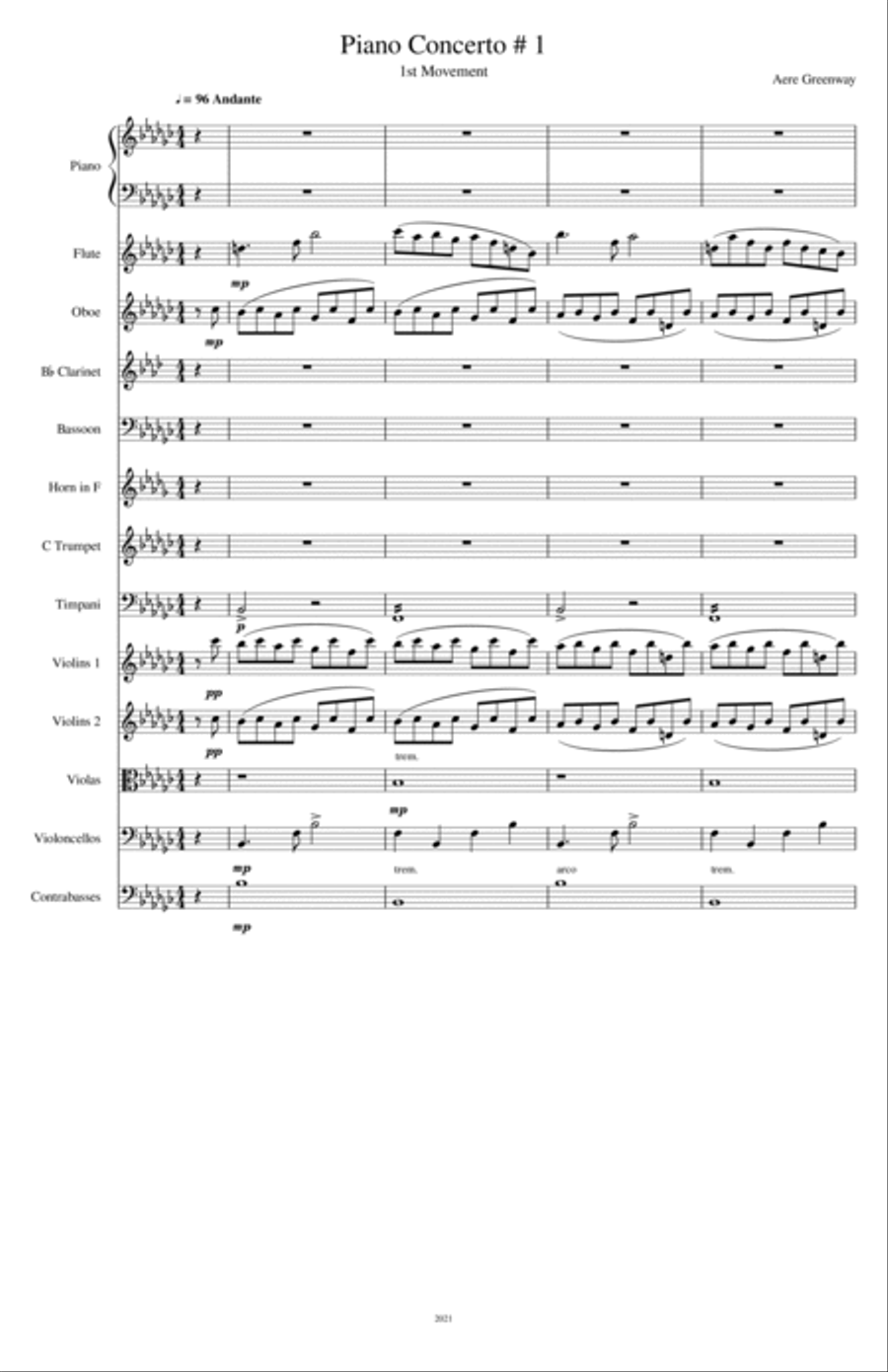 Piano Concerto # 1 - 1st movement Full Orchestra scores gallery preview page 2