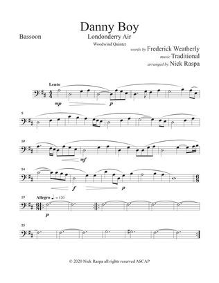 Book cover for Danny Boy (Londonderry Air) Woodwind Quintet (Fl, Ob, Cl, Hrn, Bsn) - Bassoon part