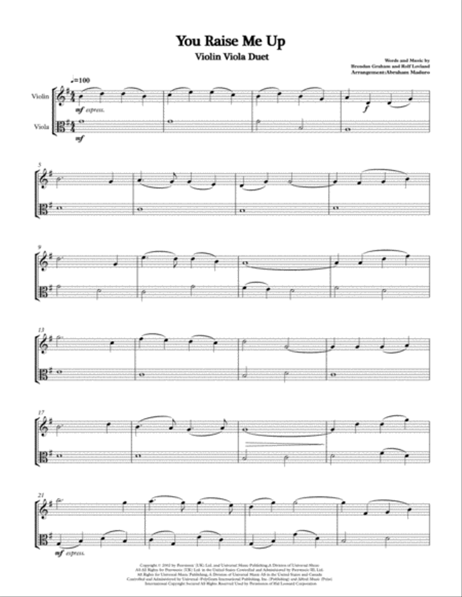 You Raise Me Up String Duet scores gallery preview page 1