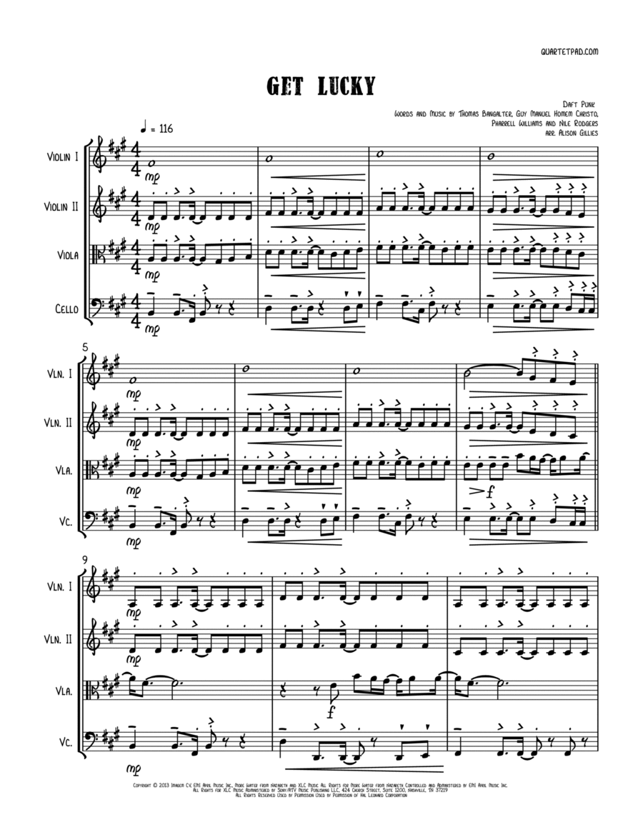 Get Lucky String Quartet scores gallery preview page 1