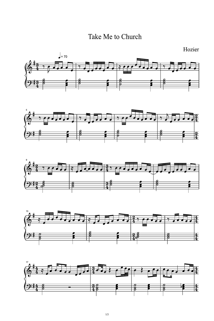 Take Me To Church Piano Solo scores gallery preview page 1