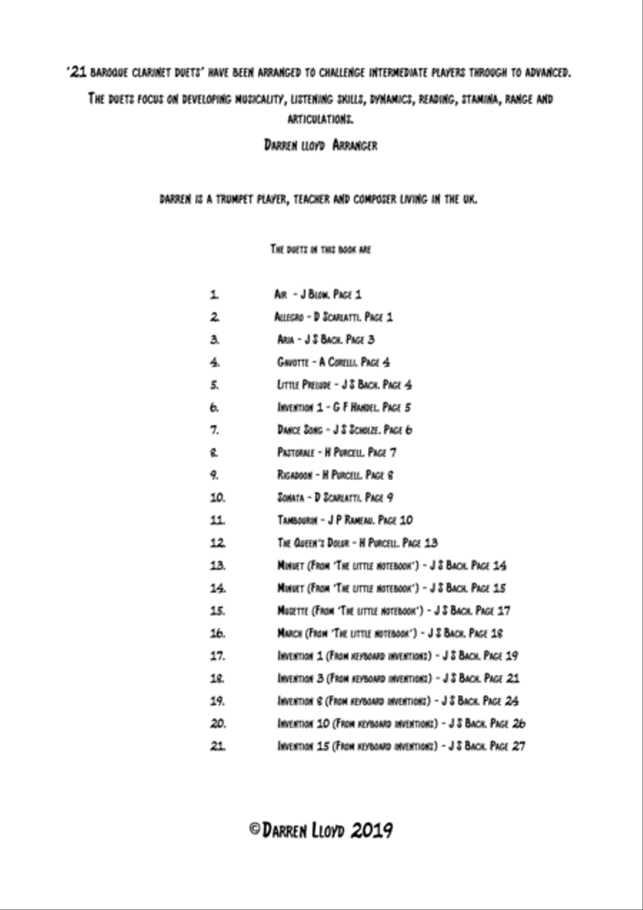 21 Baroque duets for 2 Clarinets Clarinet Duet scores gallery preview page 2
