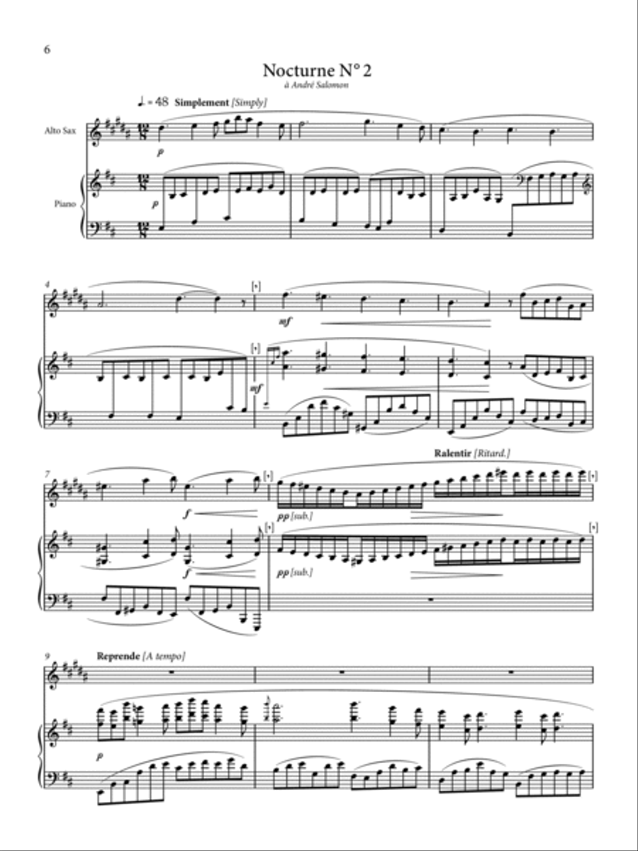 THREE NOCTURNES for Alto Saxophone and Piano Chamber Music scores gallery preview page 6