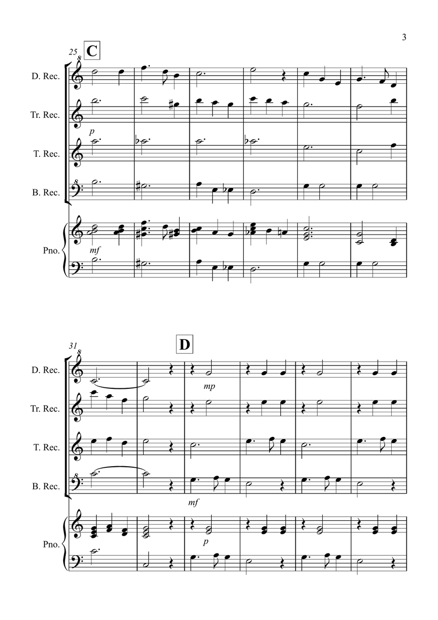 Silent Night for Recorder Quartet Recorder scores gallery preview page 3