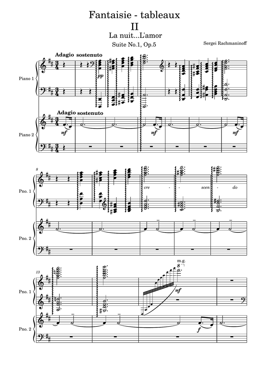 Book cover for Rachmaninoff - Suite No.1, Op.5 II.La nuit... L'amour - ("Fantaisie-tableaux") Original For 2 Pianos