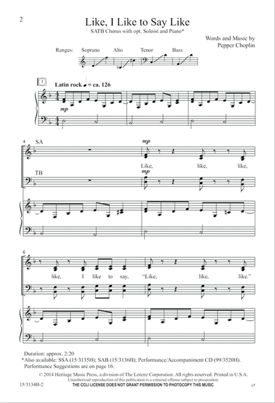 Like, I Like to Say Like 4-Part scores gallery preview page 2