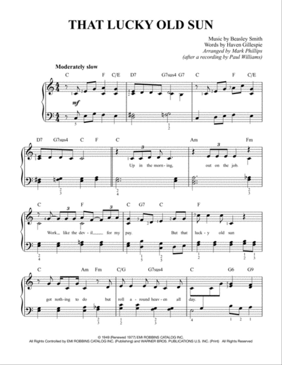 That Lucky Old Sun Easy Piano scores gallery preview page 1