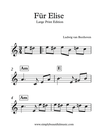 Fur Elise Large Print Easy Piano