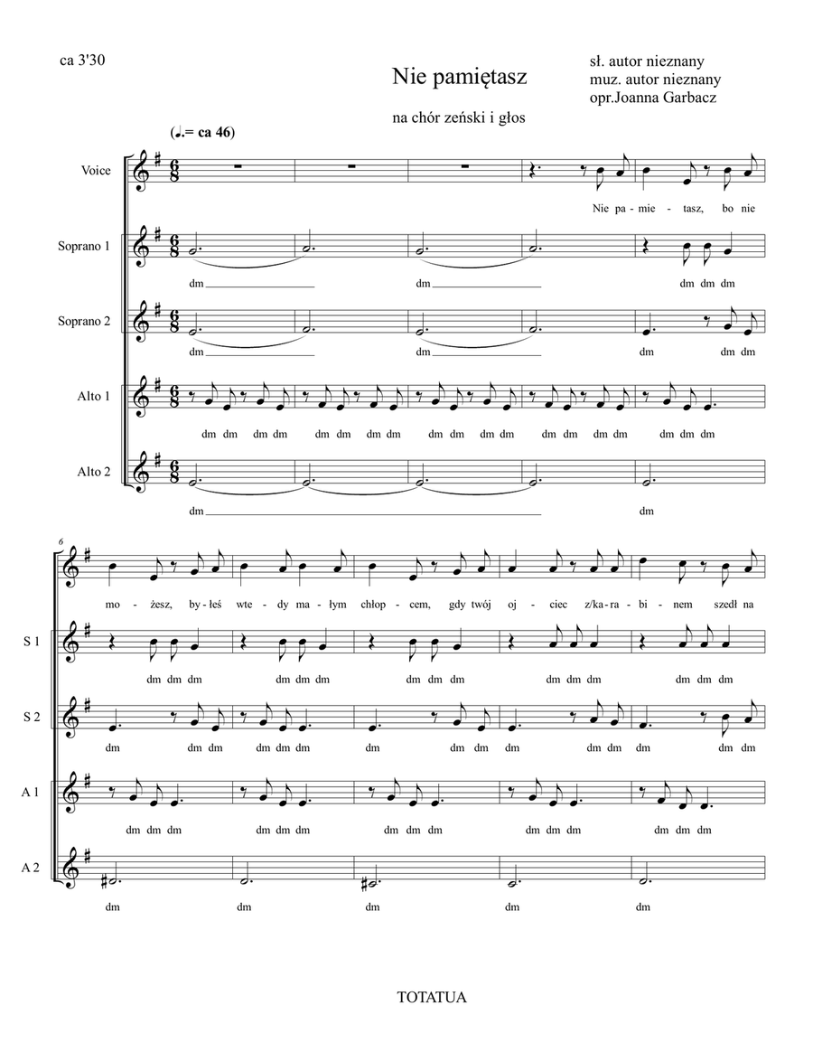 Nie pamiętasz (Polish Patriotic Song) SSAA scores gallery preview page 1