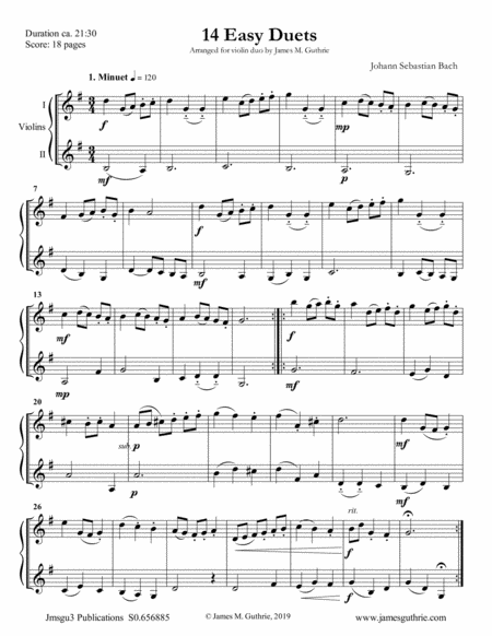 Bach: 14 Easy Duets for Violin Duo image number null
