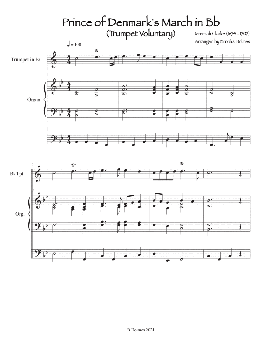 Prince of Denmark's March in Bb (Trumpet Voluntary) Piccolo Trumpet scores gallery preview page 1